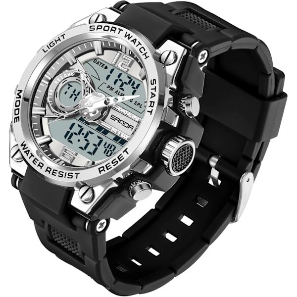 Klocka, Vattentät Militär Digital Analog Klockor, Sport Utomhus Armbandsur Datum Multifunktion Taktik LED Alarm Stoppur