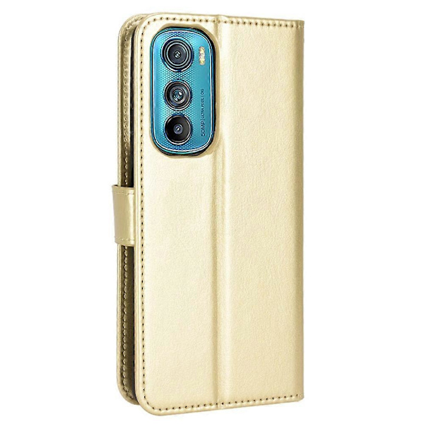 För Motorola Edge 30 PU Läder Flip Ställ Fodral Magnetisk Vikbar Telefonfodral Crazy Horse Textur Telefonskydd