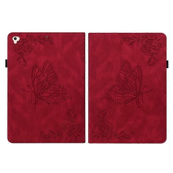 Læderfolioetui med sommerfugl- og blomstermønster og elastikbånd til iPad 9,7-tommer (2018) / iPad