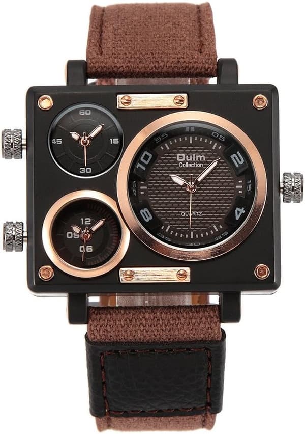 3595 Herrklocka Analog Kaffe Läderarmband 3 Sub-urtavlor
