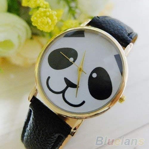 Modeklocka Läderarmband Panda Klockor Damklockor Kvarts Klocka