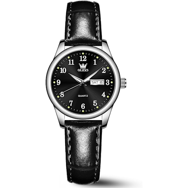 Damklockor i läder Analog kvarts enkel liten vardaglig armbandsur med vattentäta självlysande damklockor