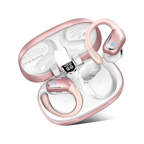 Trådlösa sporthörlurar Bluetooth Bluetooth 5.3 Hörlurar med mikrofon Brusreducering Hifi Stereo Headset 75H med LED-display och YEMAESRE