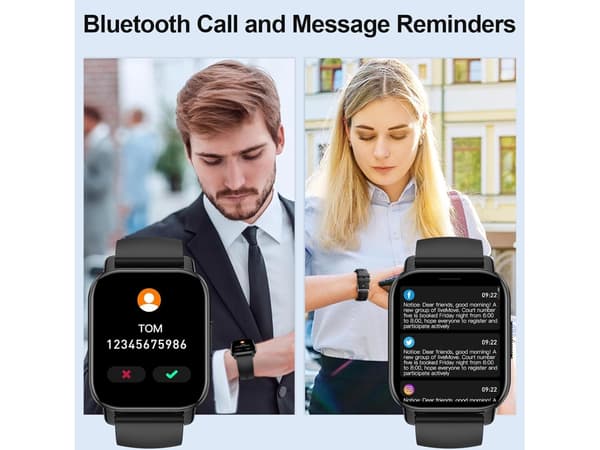 Smartklokke med Bluetooth-anropsfunksjon 1,85 tommer Vanntett IP68 Kompatibel med Android/Ios