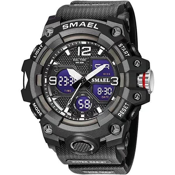 Digitala analoga herrklockor Sport Utomhus Vattentät Armbandsur Multifunktion Taktik LED Alarm Datum Alarm Stoppur