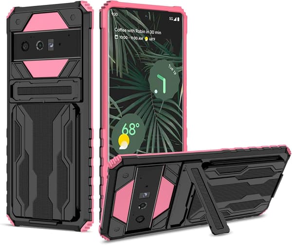 Mobilskal - Google Pixel 6 Pro - Stöttåligt - Dold Ställfunktion - Rosa Pink Google Pixel 6 Pro