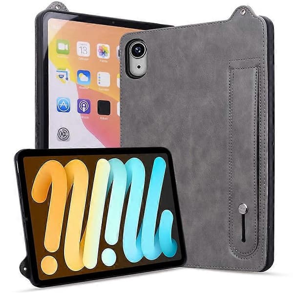 Læderetui til iPad mini (2024) (A2996 A2995) / mini (2021) (A2568) med håndrem og stativ