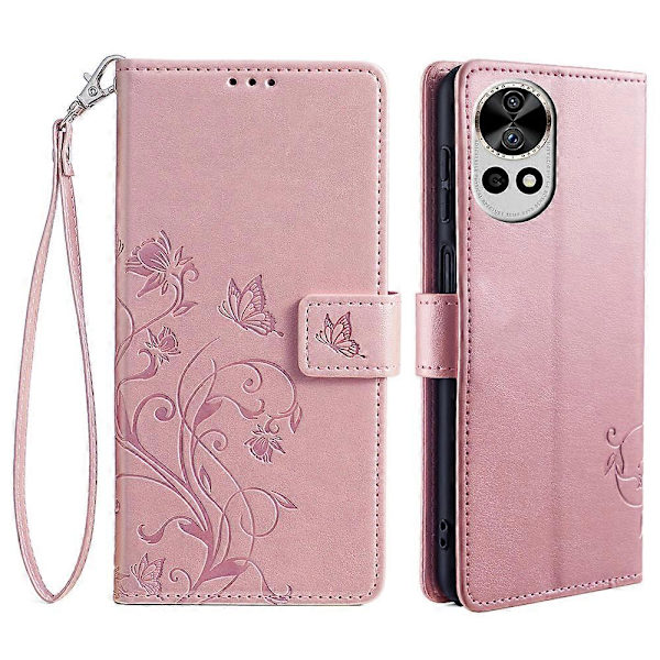 Fodral för Huawei nova 12 Pro 5G/ nova 12 Ultra 5G Fjäril Blomma Tryckt Läder Flip Skyddsfodral