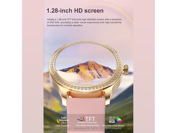 1.28 Tommer Diamant Touchskærm Smartwatch til Kvinder til Android Ios Rosaguld