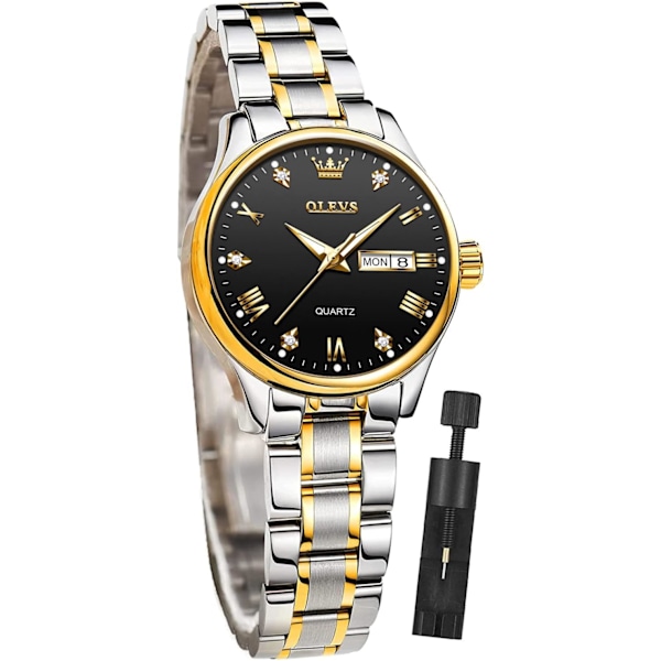 Damklockor Affärsklädsel Dam Liten Armbandsur Guld Silverton Rostfritt Stål Armband Analog Kvarts Dag Datum Vattentäta Damklockor