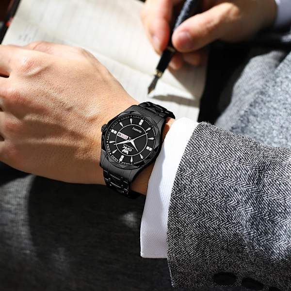Business Klockor för Män Rostfritt Stål Kostym Herrklocka Datum Lysande Quartz Herrklocka Vattentät Elegant Gåva för Män