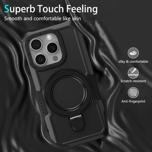 Telefoncover - iPhone 15 Pro Max - Stødsikkert - Indbygget stativ - Sort