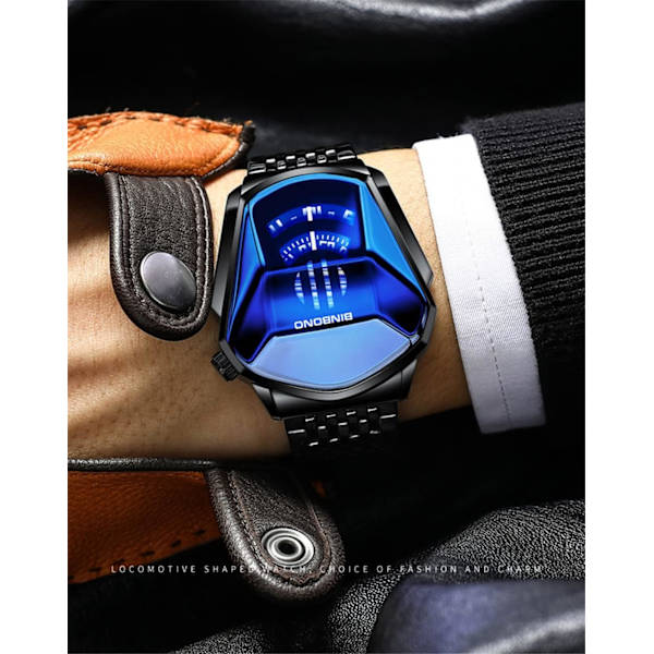 Kreativa herrklockor Racingklocka Cool stil Klockor för män Rostfritt stål Kvarts Vattentät Armbandsur Analog Display
