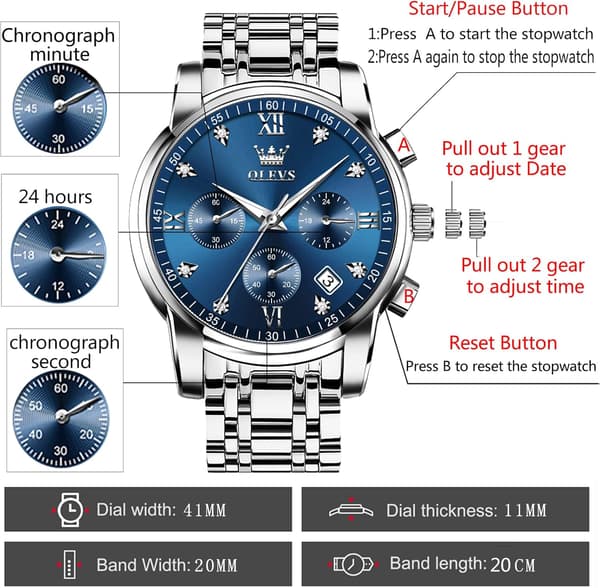 Herre Multifunktionel Vandtæt Multi-urskive Selvlysende Chronograph Ur (Blå Urskive)