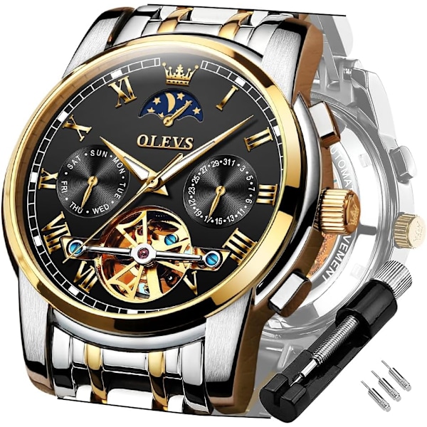 Herrklocka automatisk mekanisk Tourbillon självuppdragande lyx rostfritt stål vattentät lysande datum armbandsur