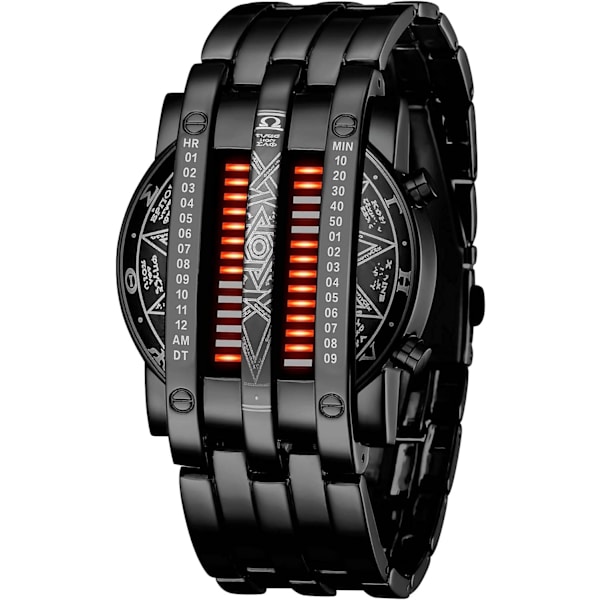 Lava-stil klocka i rostfritt stål för män, rödblå LED digital klocka, svart armbandsklocka