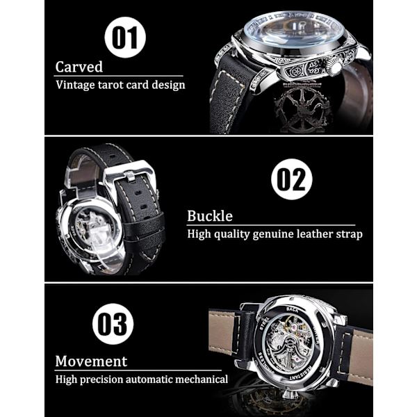 Europeisk ädel stil, lyxig mekanisk herrklocka, retro ihålig design, manuell och automatisk uppdragning, självlysande vattentät, läderarmband