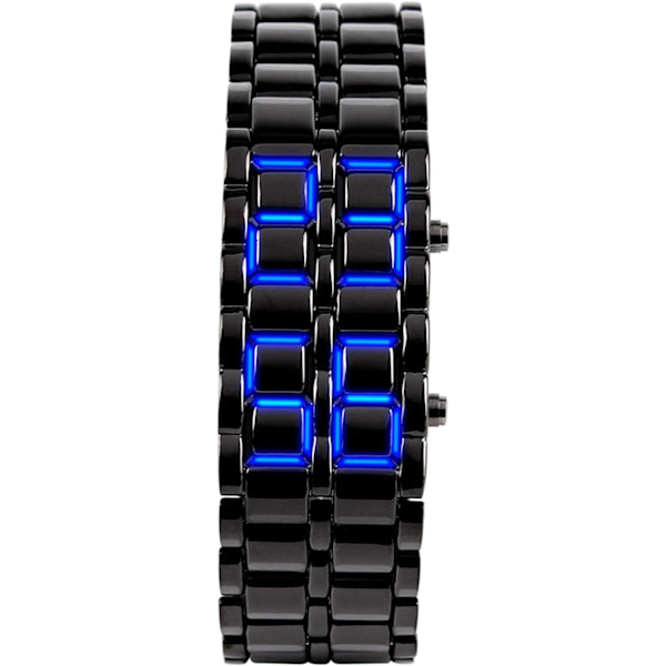 Lava-stil klocka i rostfritt stål för män, rödblå LED digital klocka, svart armbandsklocka