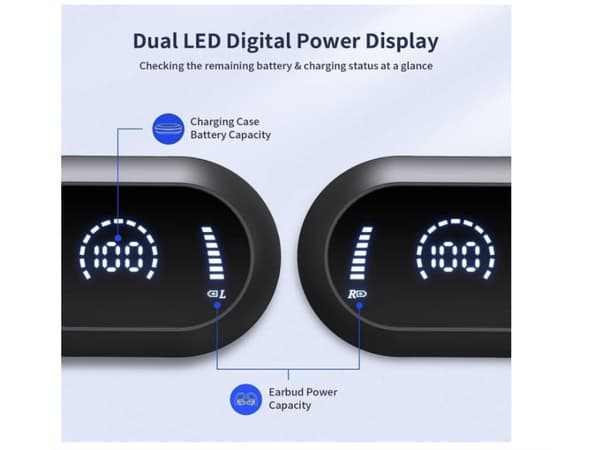 No-Hours Dubbla Drivna Display Bluetooth Hörlurar Svart