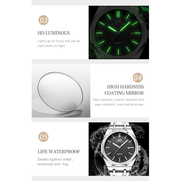 Herrklocka Guld Silver Quartz Rostfritt Stål Lyxig Kostym Analog Business Självlysande Vattentät Klocka