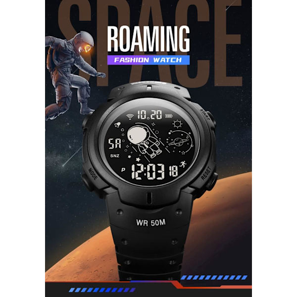 Astronaut Unisex Klocka Dam Herr Digital Multifunktionell Sport Casual Klocka 50m Vattentålig LED-klocka