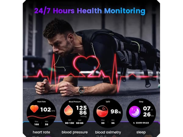 Smartwatch til mænd Android Iphone Watch: Smartwatch Besvar/Ring Puls Skridttæller Blodtryk Bus