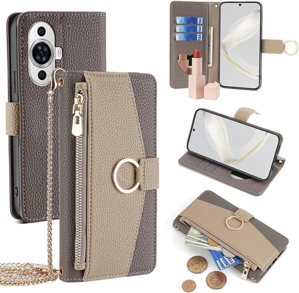 Plånboksfodral - Nova 12 lite/Active/11 - PU Läder - Axelrem - Magnetisk stängning Gray Nova 12 lite/nova 12 Active/NOVA 11