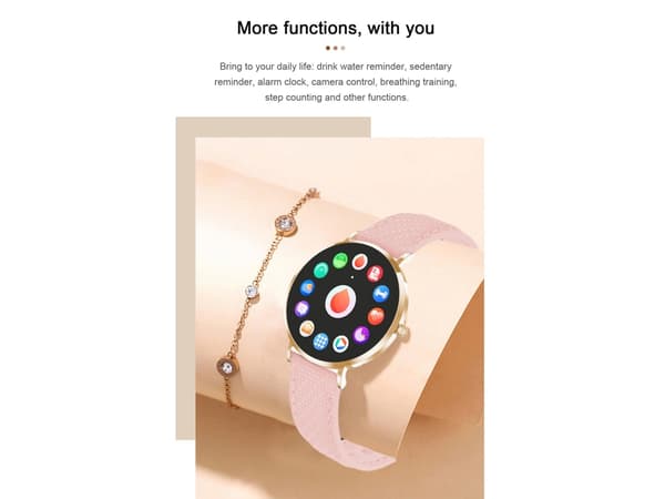 T8Mini Smartklokke 1.19'' Amoled Helseassistent for Kvinner Smart Klokke Rosa
