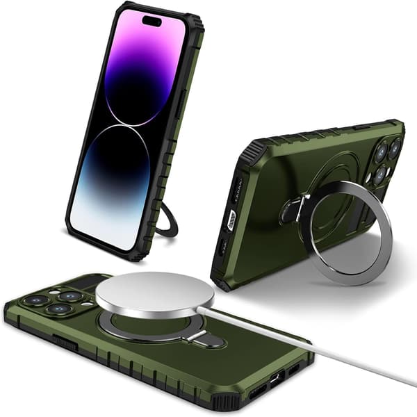 Telefondeksel - iPhone 15 Pro Max/14 Pro Max - Støtsikker - Usynlig Holder - Grønn Green iPhone 15 Pro Max/iPhone 14 Pro Max