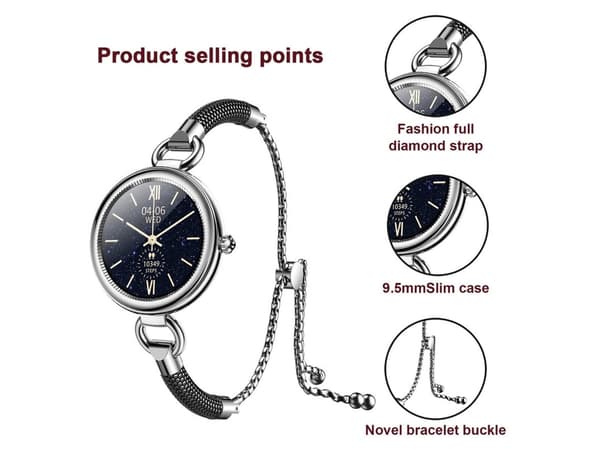 Smartwatch Krystal Diamant Justerbar Ios/Android Sort