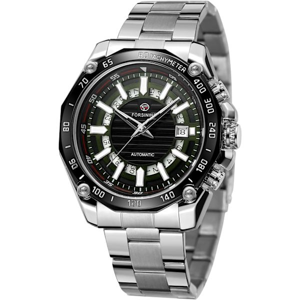 Herrklocka Självuppdragande Vintage Automatisk Rostfritt Stål Kalender Datum Militär Armbandsur
