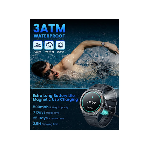 Smartklocka Herr Fitness Tracker 1.53\" Touch Screen 3ATM Vattentät Puls Blodtryck Art
