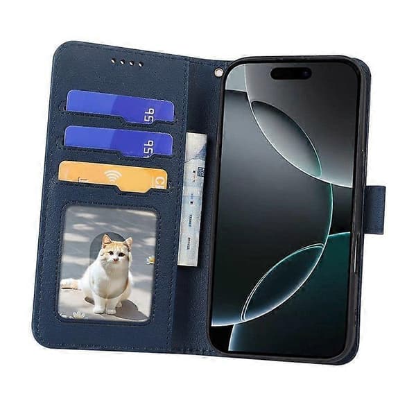 Läderfodral med plånboksställ och magnetisk stängning för iPhone 16 Pro Max