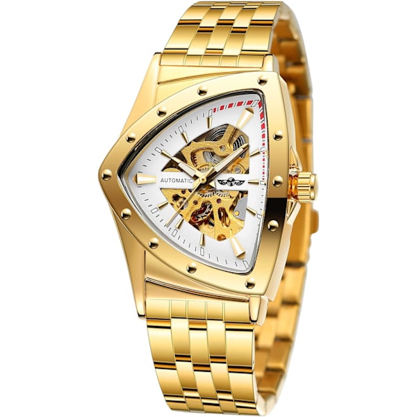 Herrklocka 30M Vattentät Skelett Hollow Automatisk Retro Triangel Armbandsur