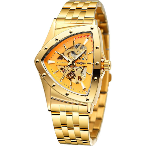 Herrklocka 30M Vattentät Skelett Hollow Automatisk Retro Triangel Armbandsur
