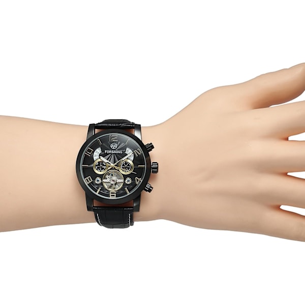Unik design för män, lyxig automatisk tourbillonklocka i populär stil med läderarmband