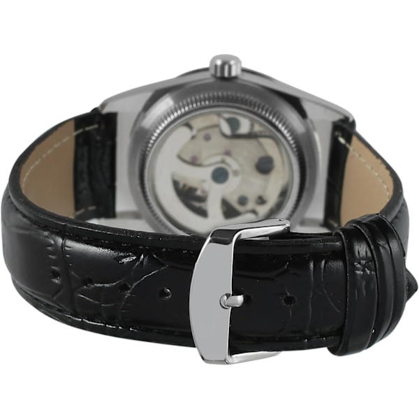 Automatisk skelettklocka för män med svart läderarmband WRG8038M3S1