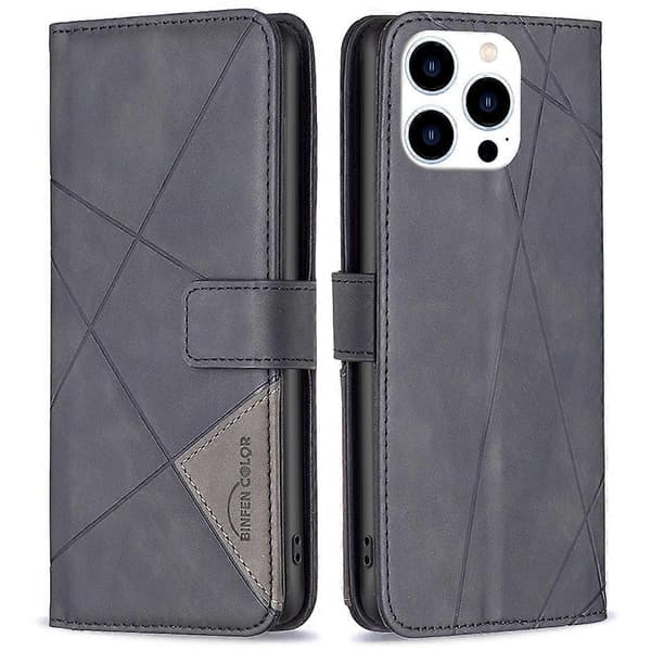 Läderplånboksfodral med geometriskt mönster för iPhone 16 Pro Max