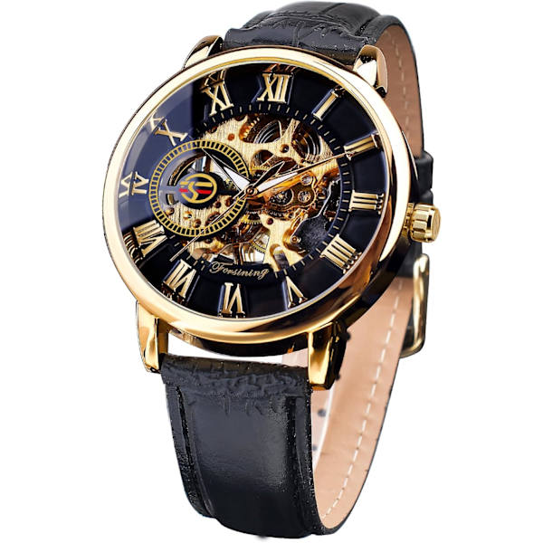 Skelettklocka för män Steampunk-klocka Svart mekanisk klocka Minimalistisk retrodesign Mekanisk skelettarmbandsur Transparent