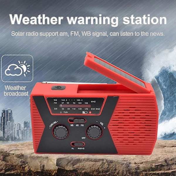 Nödladdare med Handvevsdynamo 4000mAh Väderradio Ficklampa Solcellsladdare