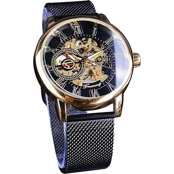 Skelettklocka för män Steampunk-klocka Svart mekanisk klocka Minimalistisk retrodesign Mekanisk skelettarmbandsur Transparent