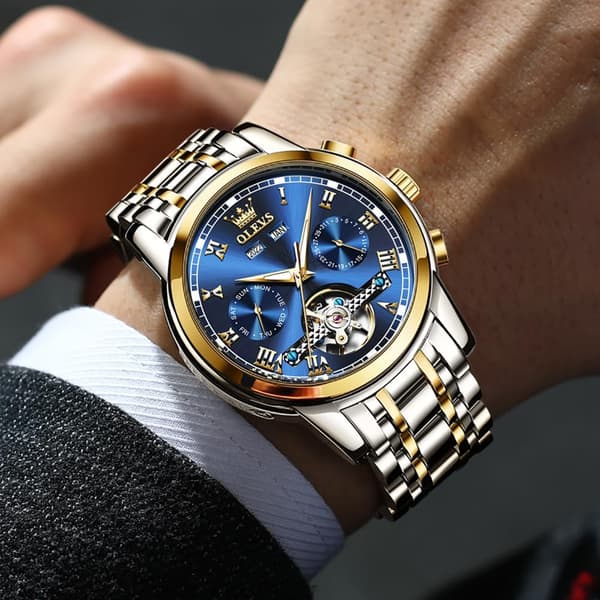 Herr Mekanisk Klocka Mode Klassisk Tourbillon Ihålig Klocka (Silver)