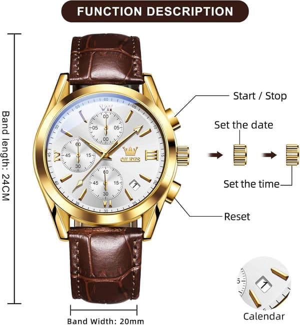 Herre Chronograph Lysende Viser Læderrem Quartz Rustfrit Stål Vandtæt Ur (Blå)