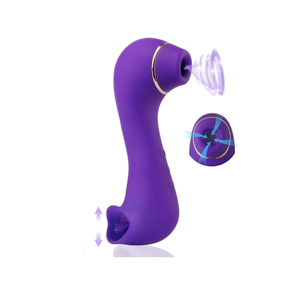 10 Lägen Dubbelhuvud Sugande Slickande Vibrator för Kvinnor (Lila)