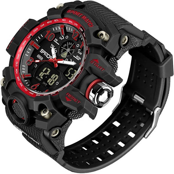 Stilren Digital Analog Klocka, Stor Urtavla 2.2\", 50m Vattentålig, Dubbla Tidszoner, Alarm, LED-Bakgrundsbelysning, Stoppur, PU-Armband