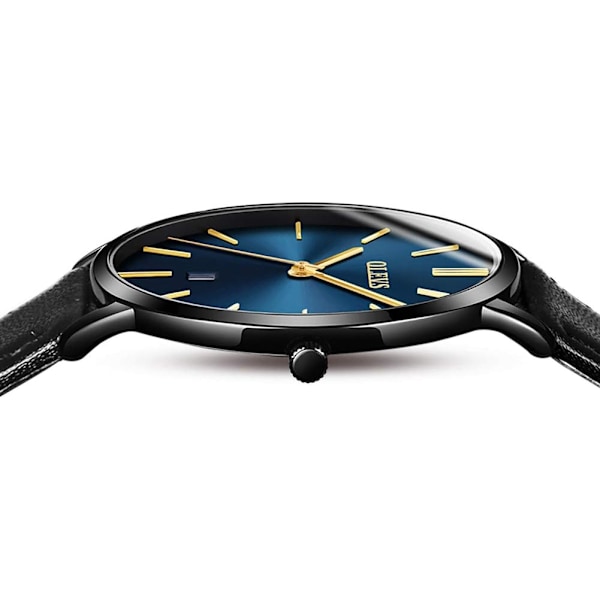 Herr Ultra-tunn Enkel Läder Quartz Klocka (Brun)