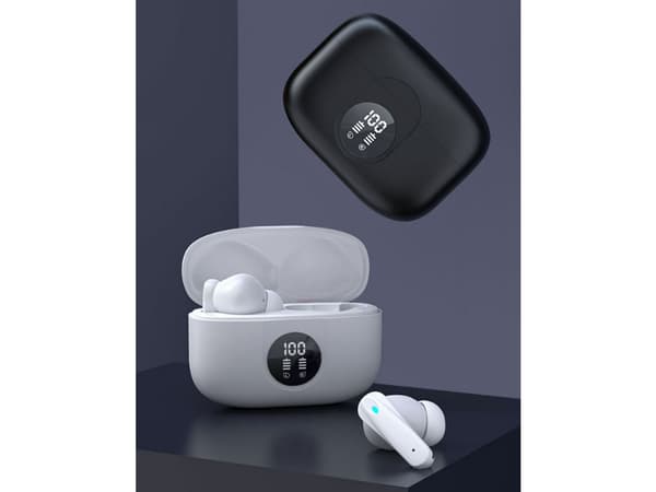 Tws Design Led Display Bluetooth Hörlurar Vattentäta Vita