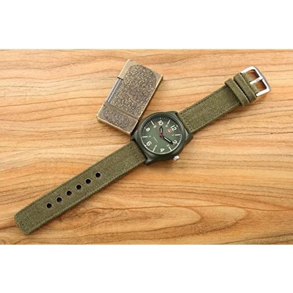 Mode Herr Canvas Armband Kvarts Självlysande Grön Militär Klocka Sport Armbandsur