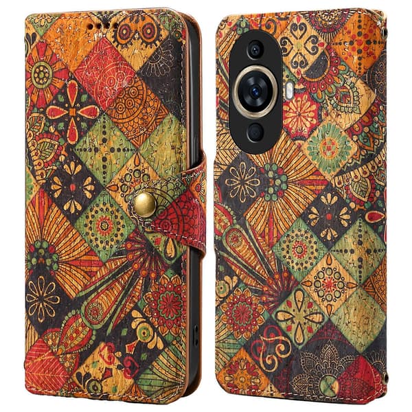 Blommig Läderplånbok med Ställ för Huawei nova 11
