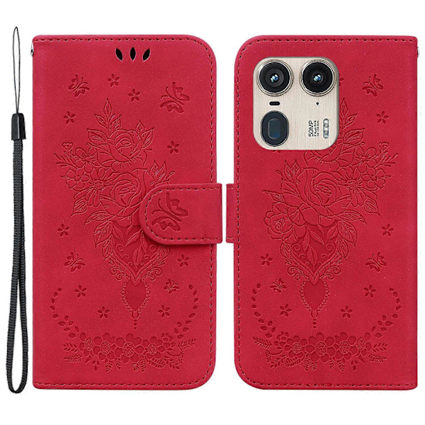 För Motorola Edge 50 Ultra 5G/ Moto X50 Ultra 5G PU Läder Plånboksfodral Fjäril Blommönster Telefonskal